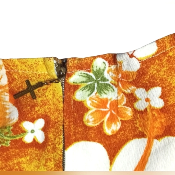 VTG 60's Handmade G.V.H. Hawaii Print Fabric Orange Floral Dress MEDIUM - Picture 4 of 15